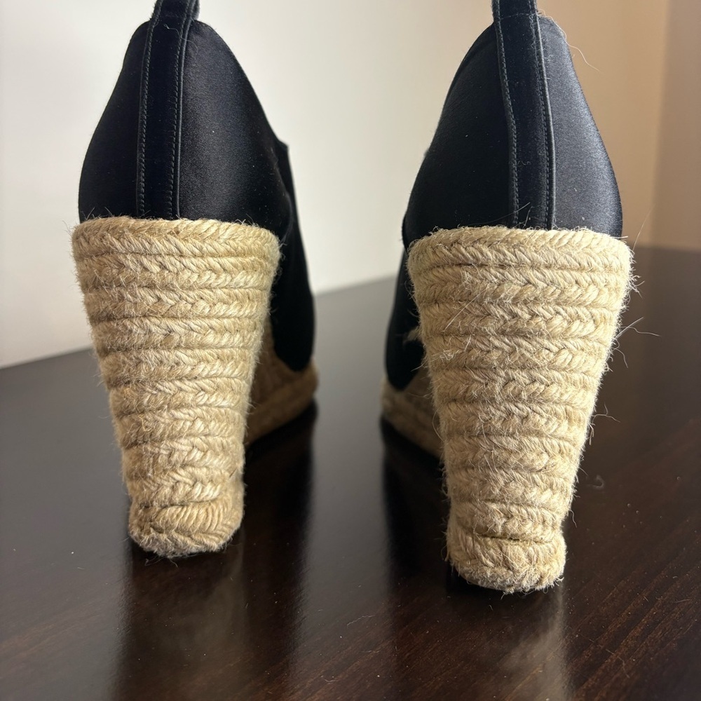 REED KRAKOFF Black Satin High-Cut Espadrille Wedges - Size 38 (US 7.5) - 4" Heel - Picture 3 of 7
